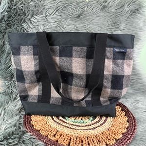 Pendleton Large Gray Black Plaid Wool Canvas Zip Top Tote Bag